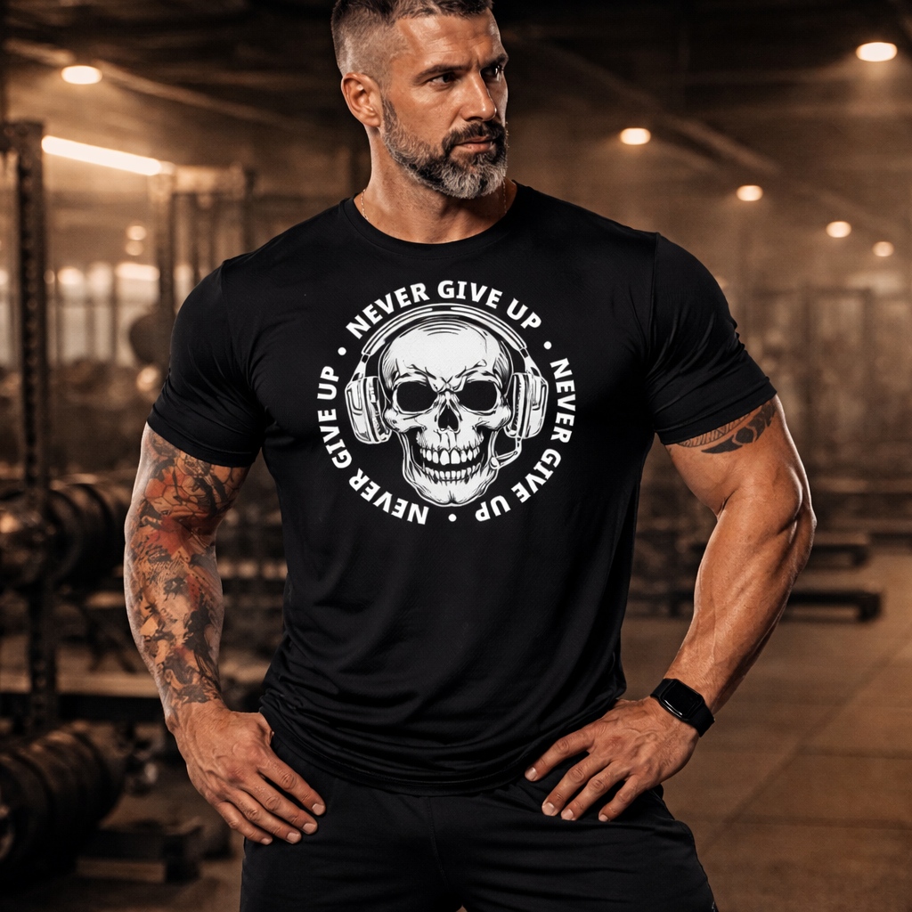 Camiseta Dry Fit Masculina Treino Academia Crossfit Modelo "Never Give up" Esportes Lazer
