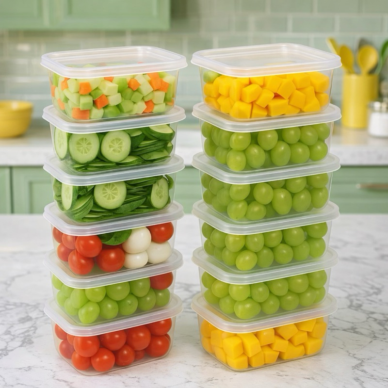 Imagem Kit Marmitas Potes Retangulares 300ml Transparente Bpa Free Freezer Microondas Organizador De Alimentos