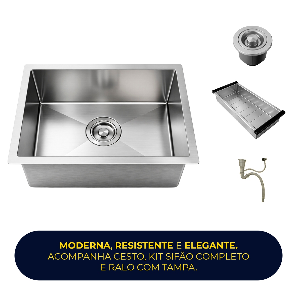 Cuba de Cozinha Quadrada 44x44 Gourmet com Acessórios Premium Aço Inox 304 Escovada Prata Brinovar · foto 2