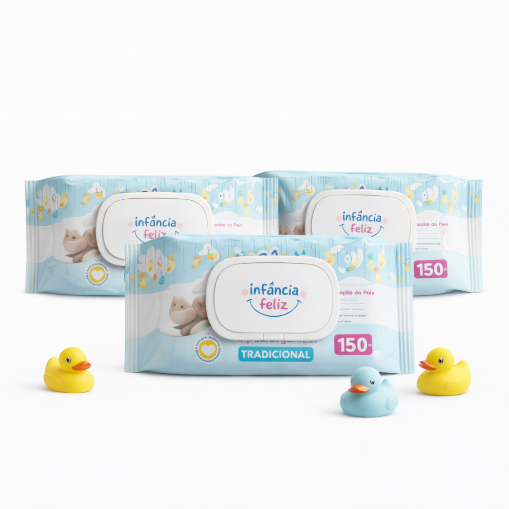 Kit 03 Pacotes Toalhas Umedecidas INFÂNCIA FELIZ 150 Folhas - 20x12cm