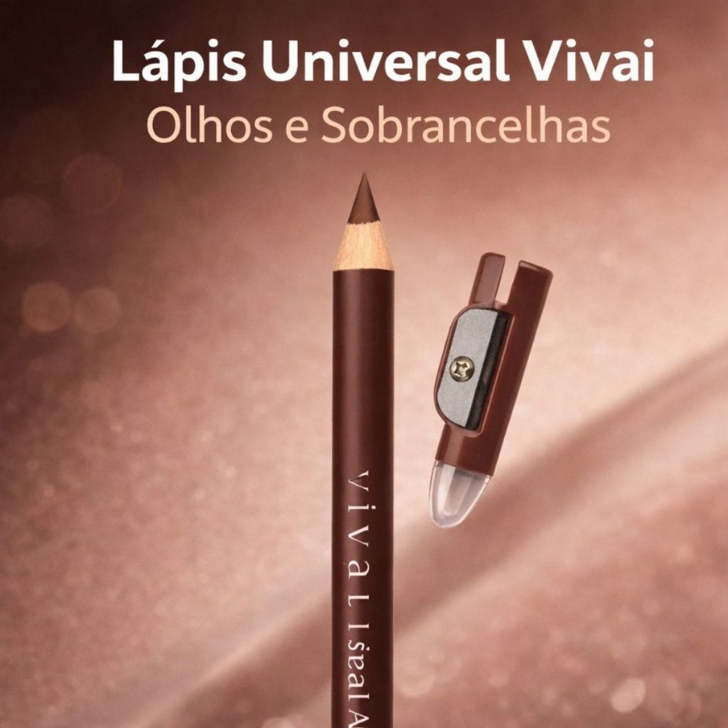 Lápis Universal Marrom com Apontador Vivai Olhos e SobrancelhasTextura Macia, Alta Pigmentação