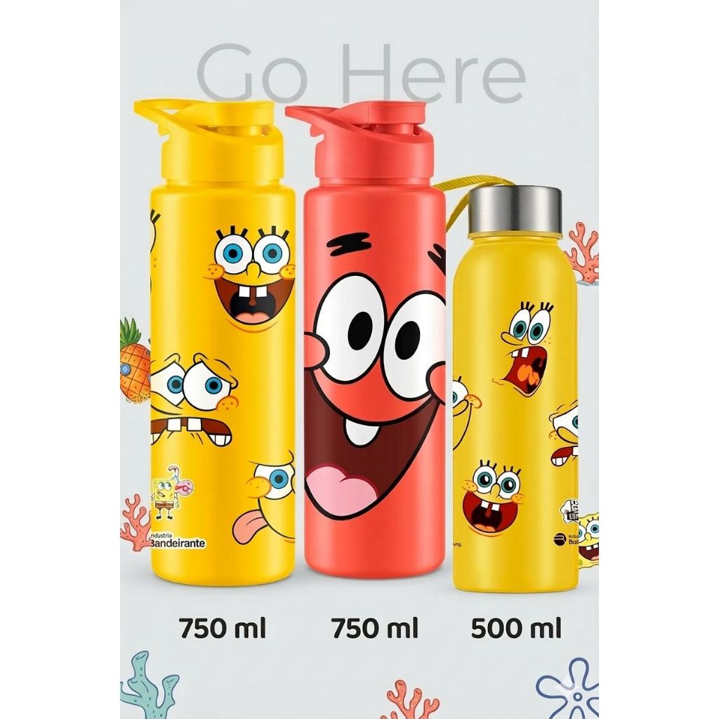 Squeeze Garrafa Agua ou Organizado Bob Esponja 750ml 500ml Infantil p Escola Viagem Treino BPA FREE em Oferta na Shopee