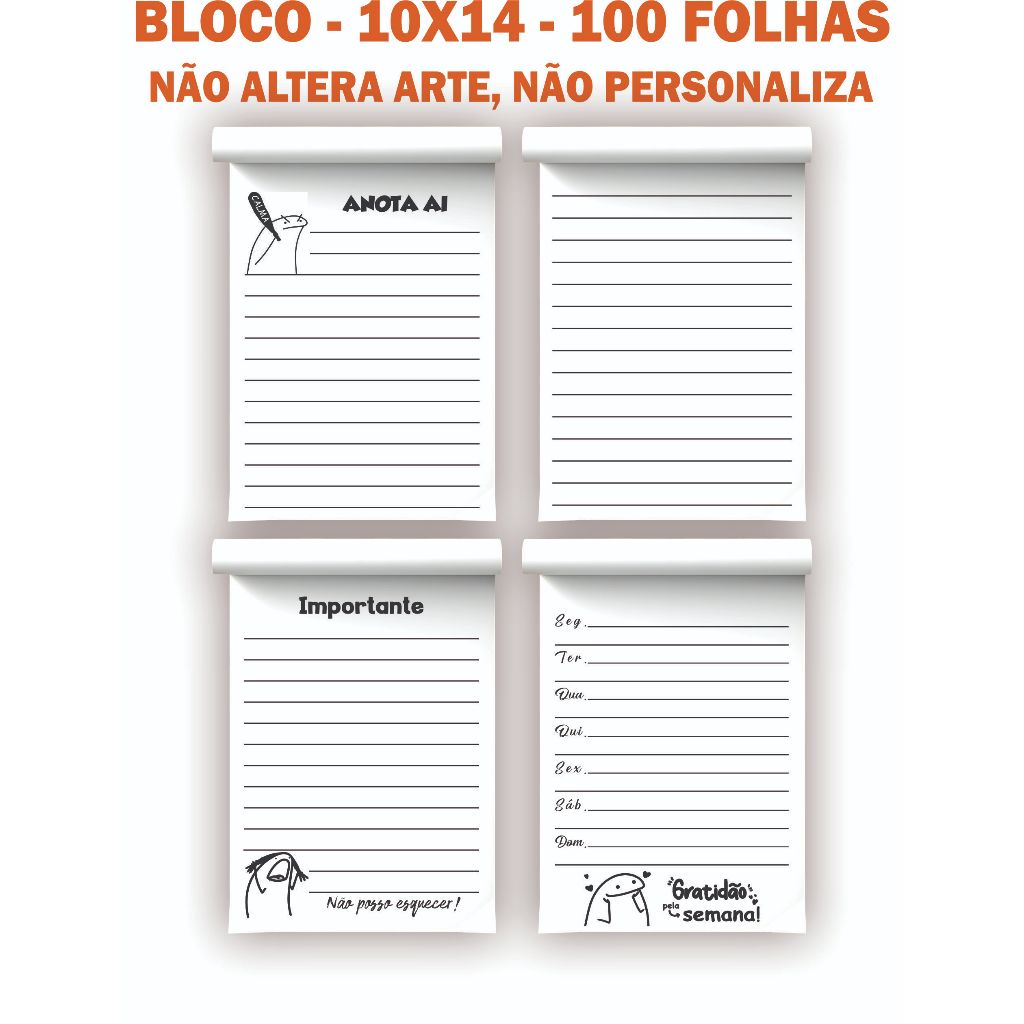 1 Bloco de Anotações 10x14, 100 folhas por bloco rascunho comanda pedido