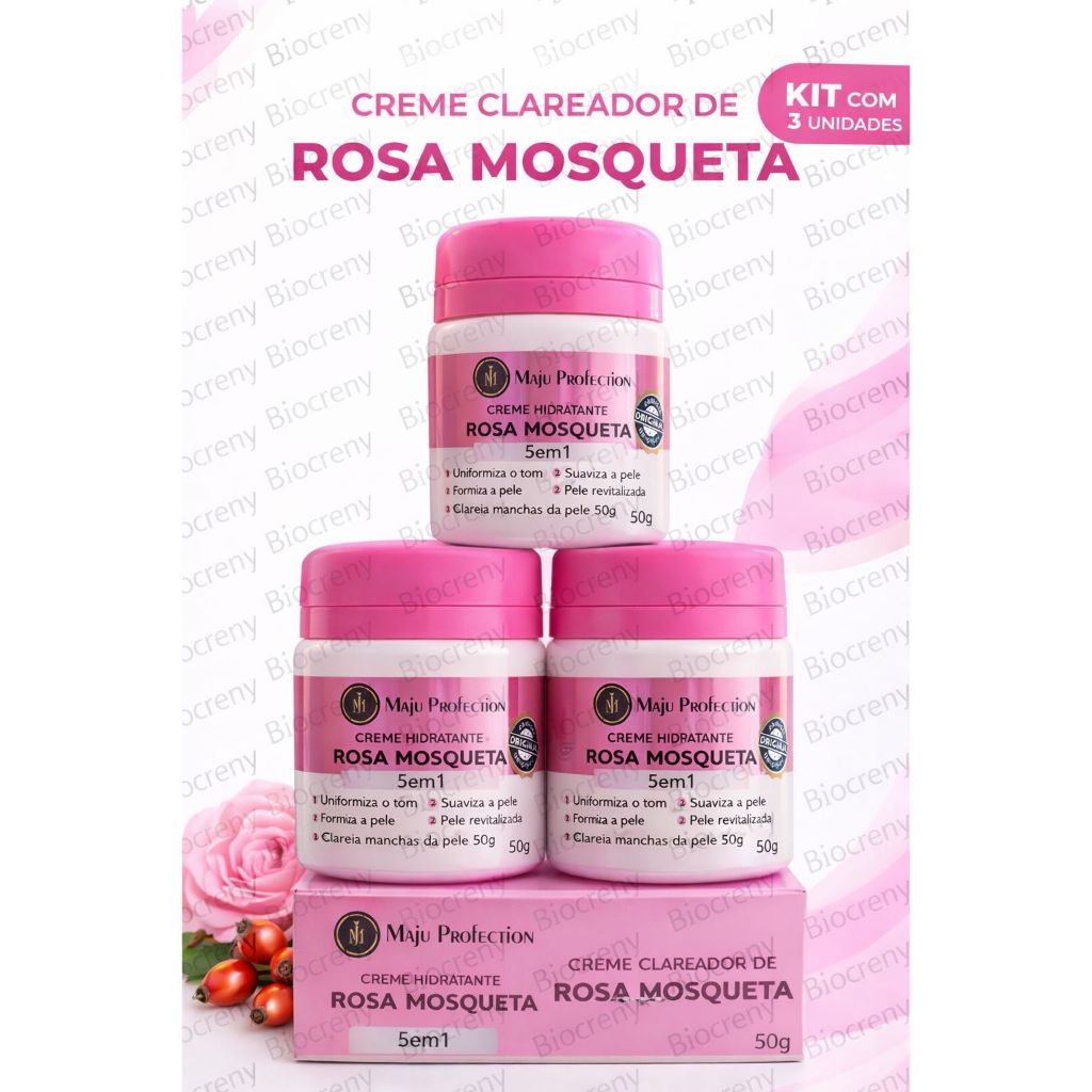 Kit com 3 Pomada clareadora Rosa Mosqueta  Tira Manchas anti-rugas,Mancha Melasma Espinhas  e Cravos em Oferta na Shopee