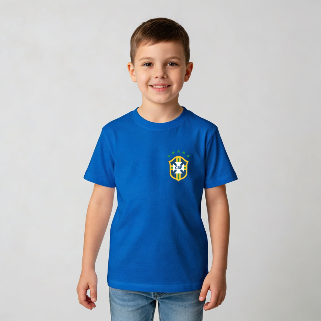 Camiseta Camisa Blusa Infantil Com Bandeira do Brasil 100% Algodão Copa Tamanho 2 ao 14