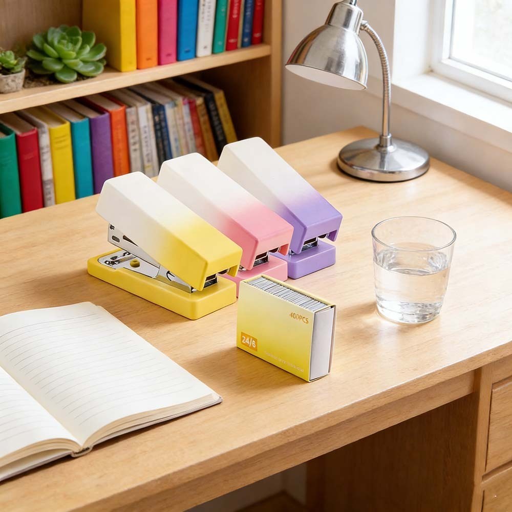 Grampeador Pequeno Degradê – Kit com 400 Grampos para Escritório e Estudos