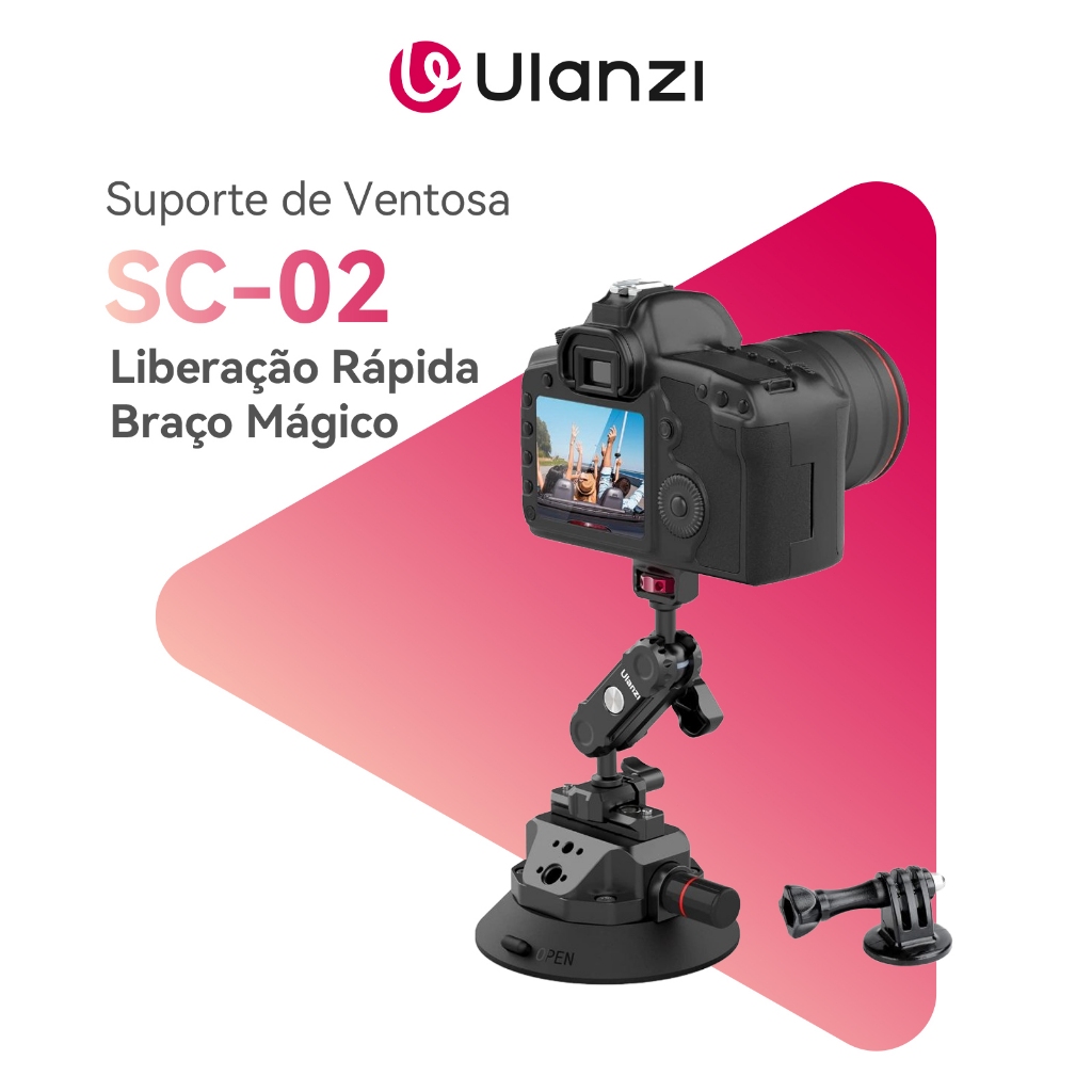 ULANZI SC-02 Suporte de Ventosa a Vácuo 4,5”, com Bomba, Liberação Rápida NATO, Braço Mágico, para Câmera de Ação