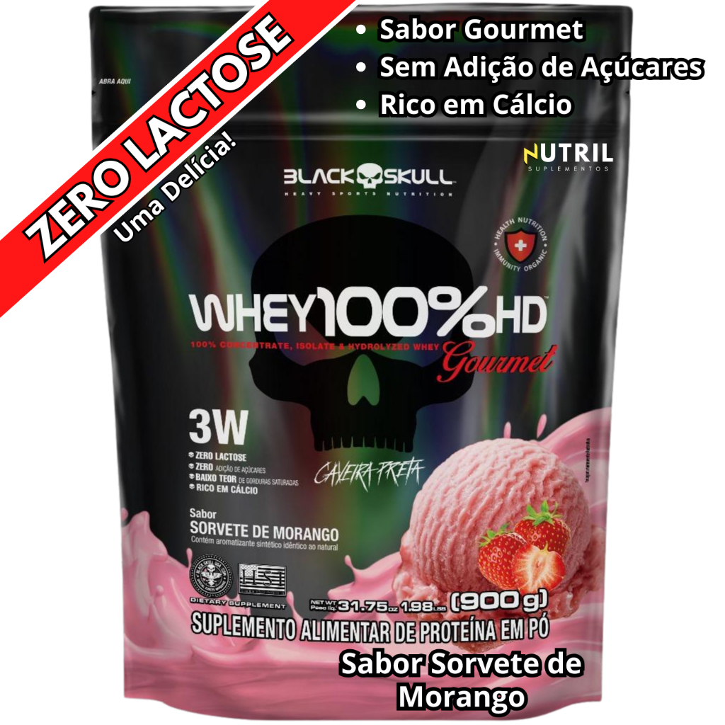 Whey Protein 100% HD Refil GOURMET 900g Pure Black Skull (Isolado - Hidrolisado - Concentrado) em Oferta na Shopee