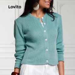 Lovito Cardigan Tricot Outono Inverno Botoes Moda Casual Feminina BRCDB1416BRL1446