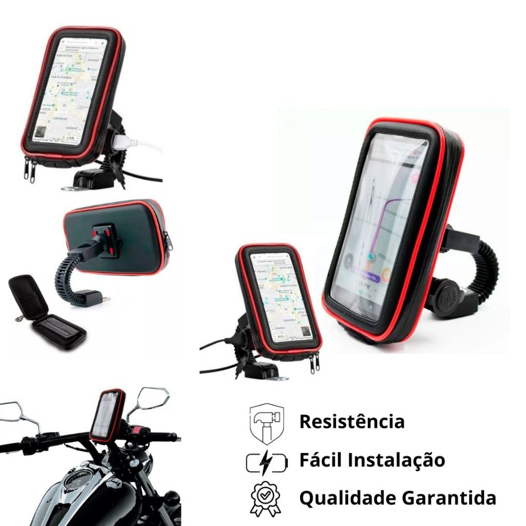 Suporte Celular Moto Carregador USB Case A Prova D'agua 360