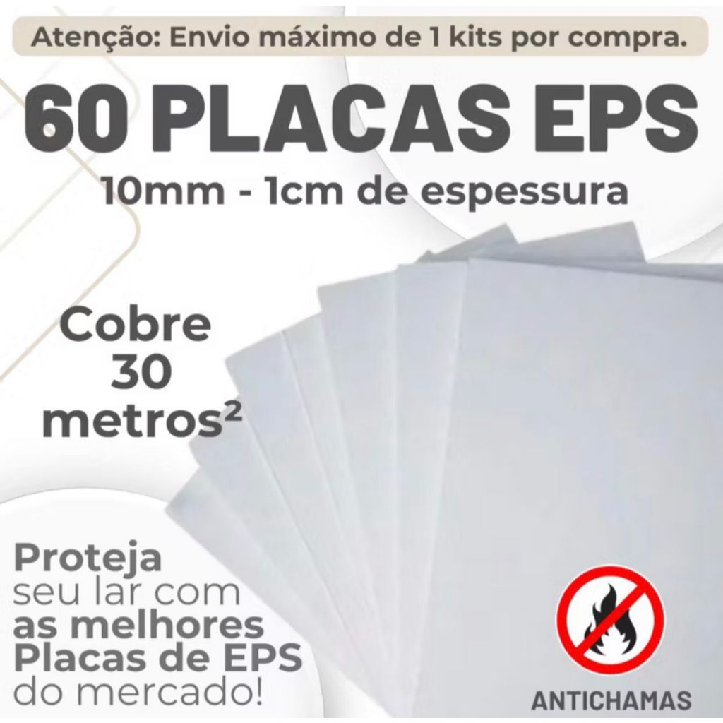 60 PLACAS EPS ANTICHAMAS - 10MM (1CM) ESPESSURA - ACÚSTICO E TÉRMICO - ENVIO IMEDIATO