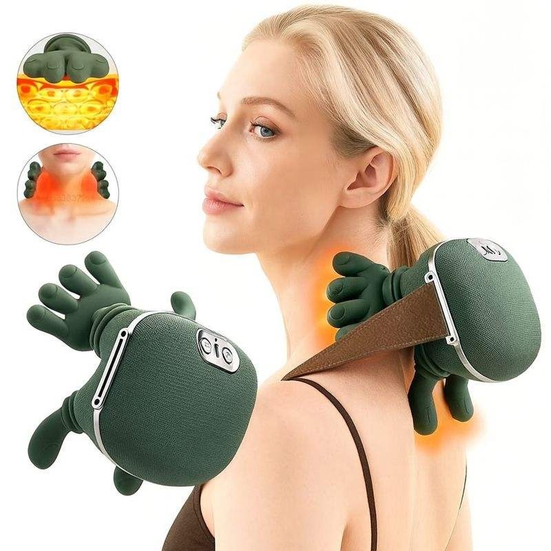 Massageador Elétrico de Pescoço 4D Com Aquecimento 8 Pontos Ombro e Costas Recarregável USB