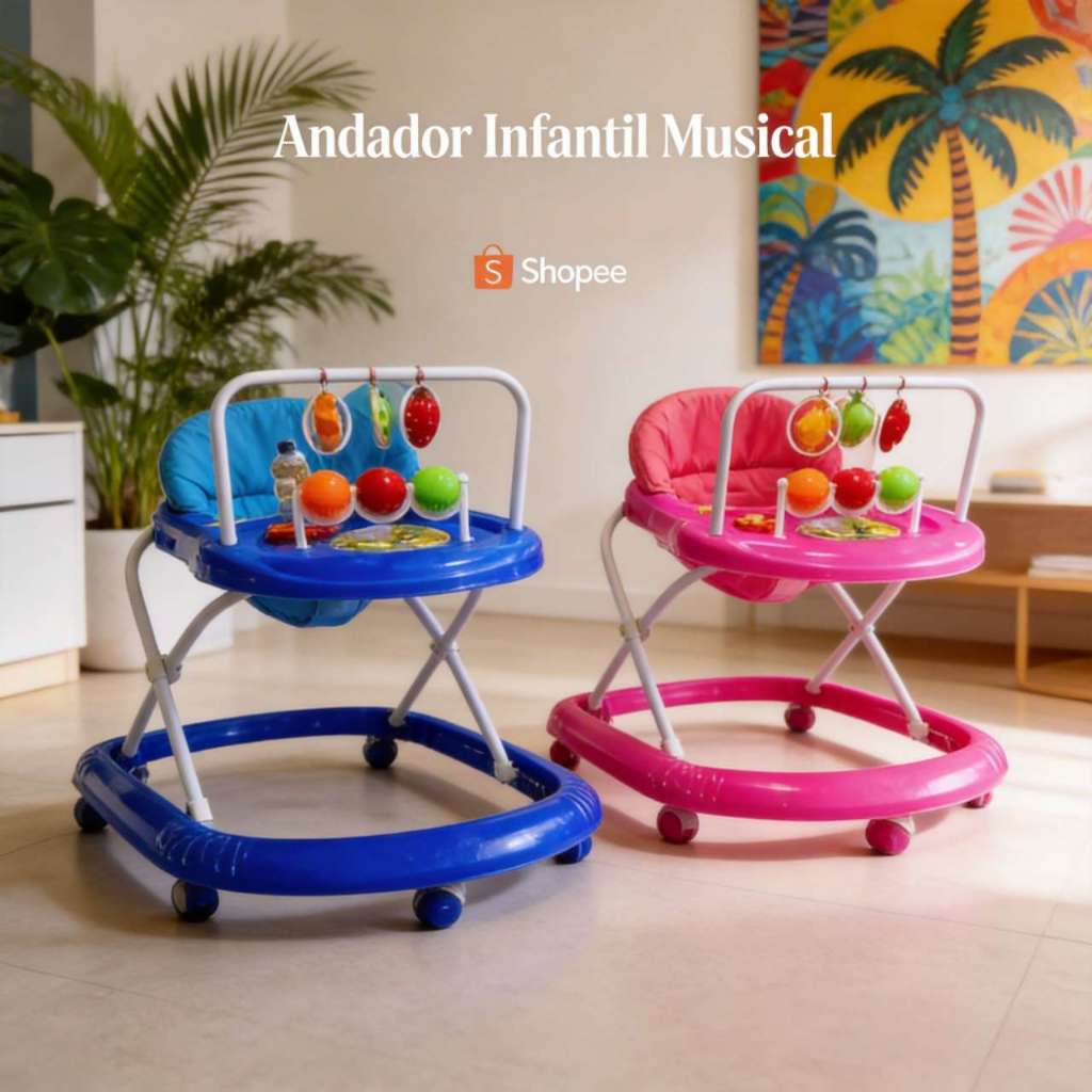 Andador Infantil Musical: Assento Acolchoado, Estimula Coordenação, 12 kg em Oferta na Shopee