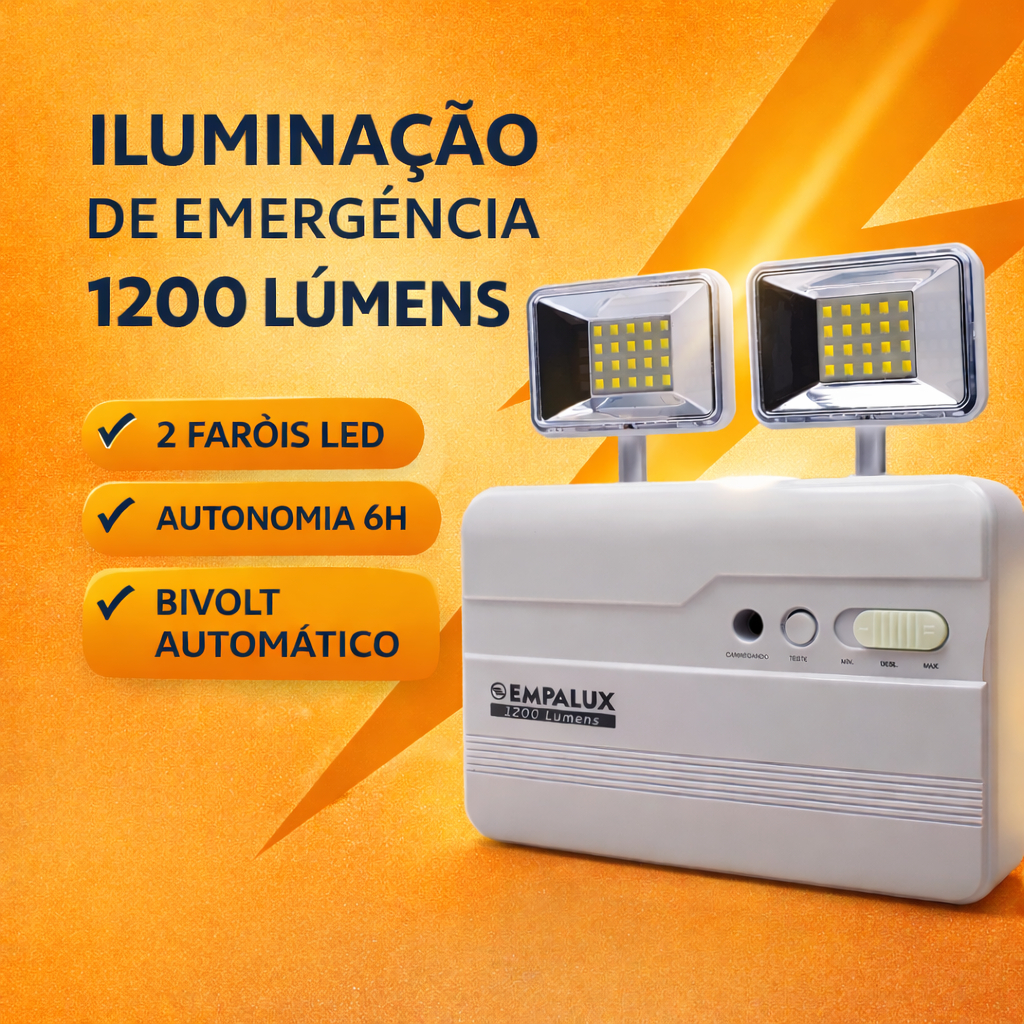 Luminária de Emergência LED 1200Lm Empalux 2x8W Bivolt 6h Autonomia Farol Duplo em Oferta na Shopee