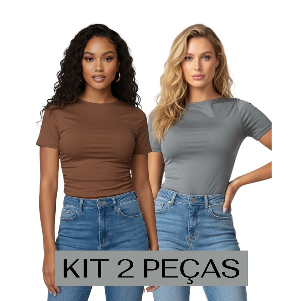 KIT 2 Baby Tee Feminina Blusa Slim Fit Manga Curta Blusa de Compressão Suplex Proteção UV Academia em Oferta na Shopee
