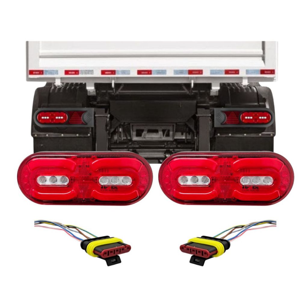Kit Lanterna Traseira 12v LED Posição Freio Pisca Ré Para Caminhão Implementos Randon + Chicotes