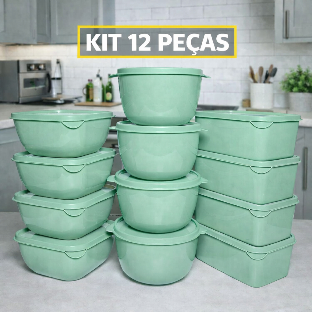Kit 12 Potes Tamanhos Variados Marmita Armazenamento de Alimentos