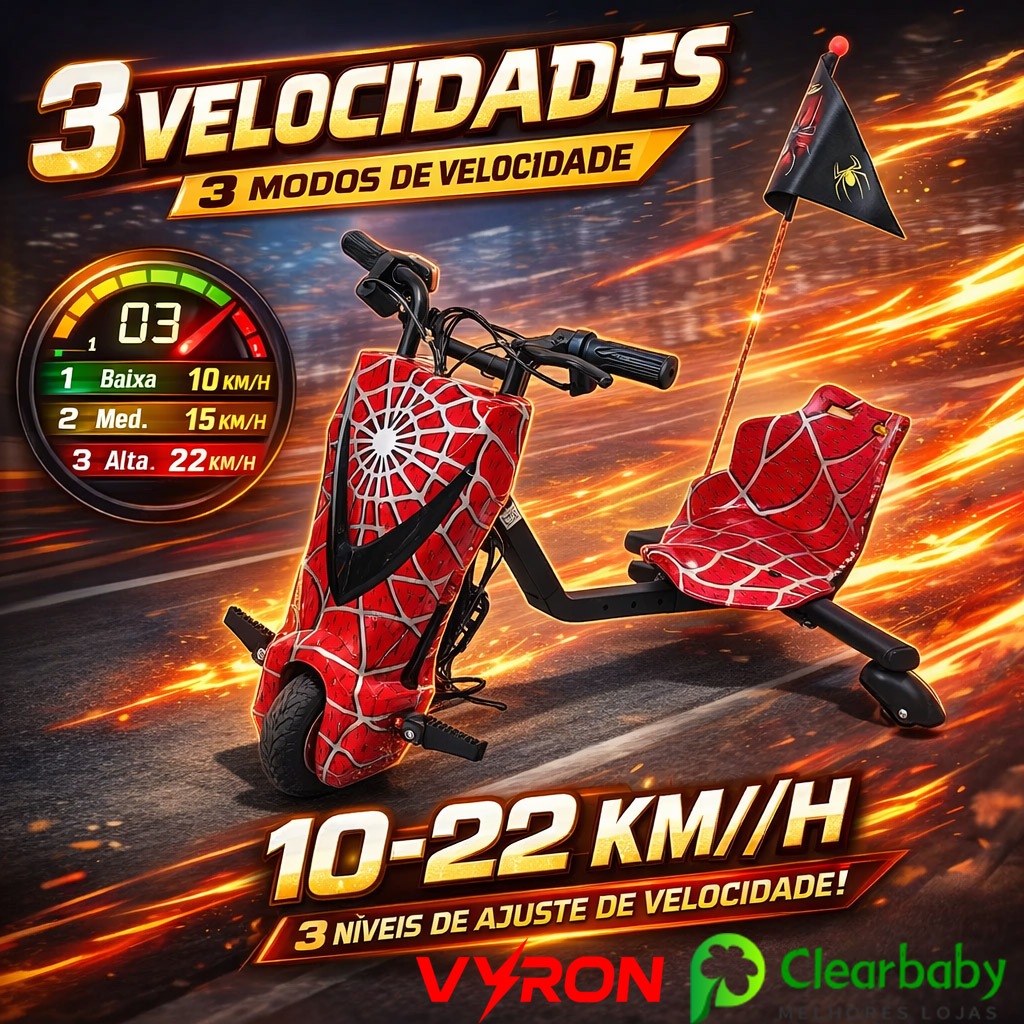 VYRON Triciclo Elétrico Infantil Com Drift Bateria De Longa Duração LED Conectividade Bluetooth o presente perfeito