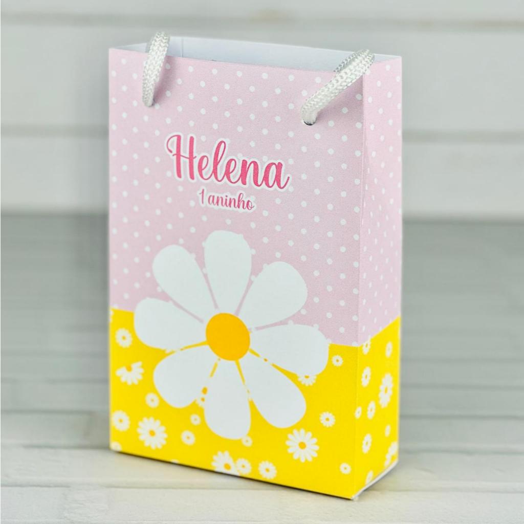 Sacolinha Margaridas Rosa | Personalizada Com Nome |Mimos Festa Aniversário Lembrancinhas Personalizados Sacola de Doces