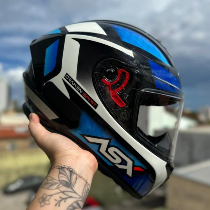 CAPACETE ASX LANÇAMENTO DRAKEN SPIRIT PRETO/AZUL BRILHANTE + VISEIRA CRISTAL BAVETE NARIGUEIRA