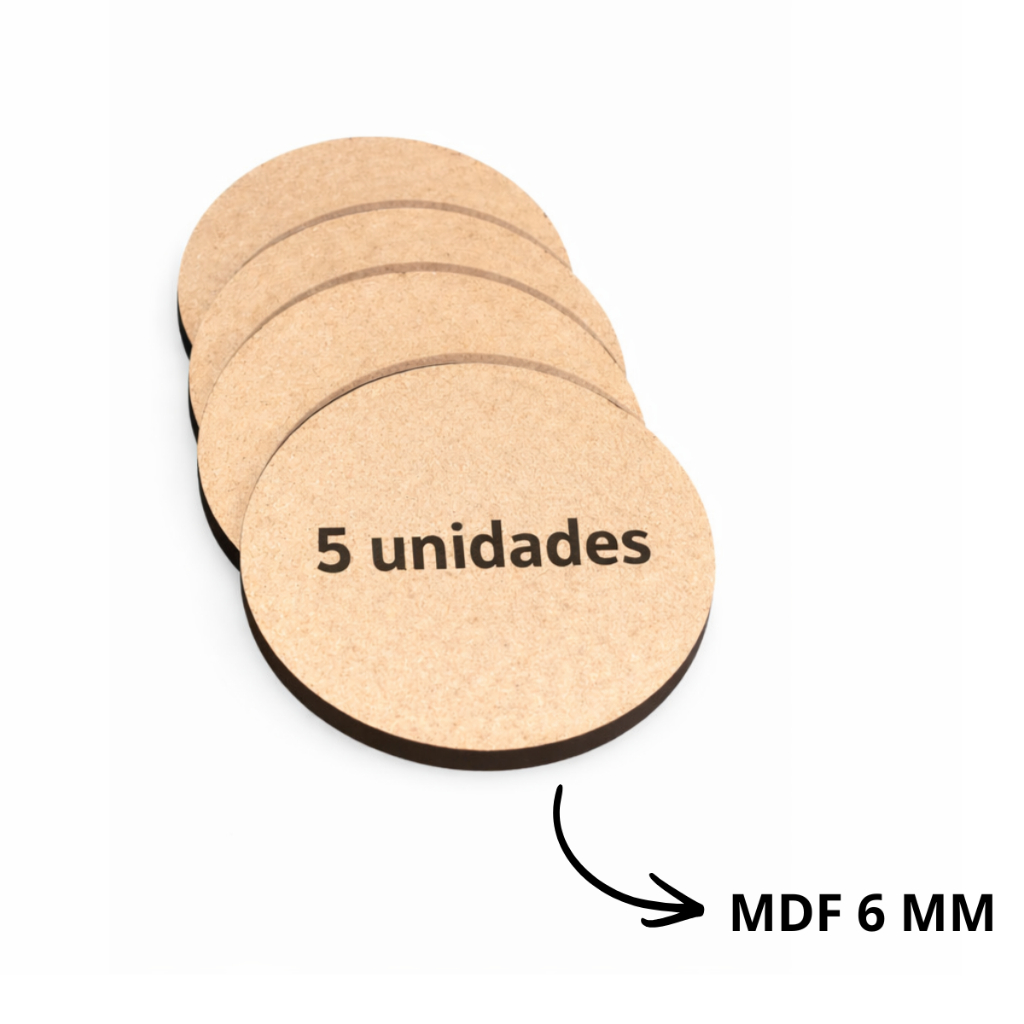 Bolacha Redonda Em MDF Cru 6mm Placa Base Círculo Para Artesanato Kit 5 Unidades