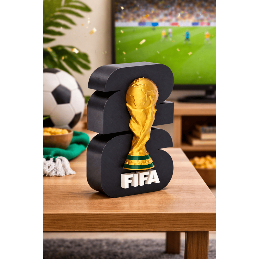 Decoração Copa do Mundo FIFA 2026 Taça Troféu com Logo 26 Decorativo Enfeite Mesa Futebol Presente Colecionável