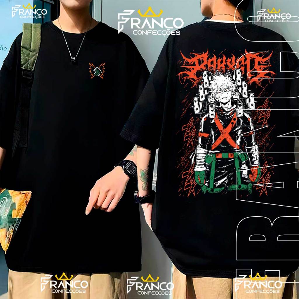 Camiseta Oversized Anime Bakugou Unissex 100% Algodão Streetwear Manga Serie Lançamento Feminino Masculino