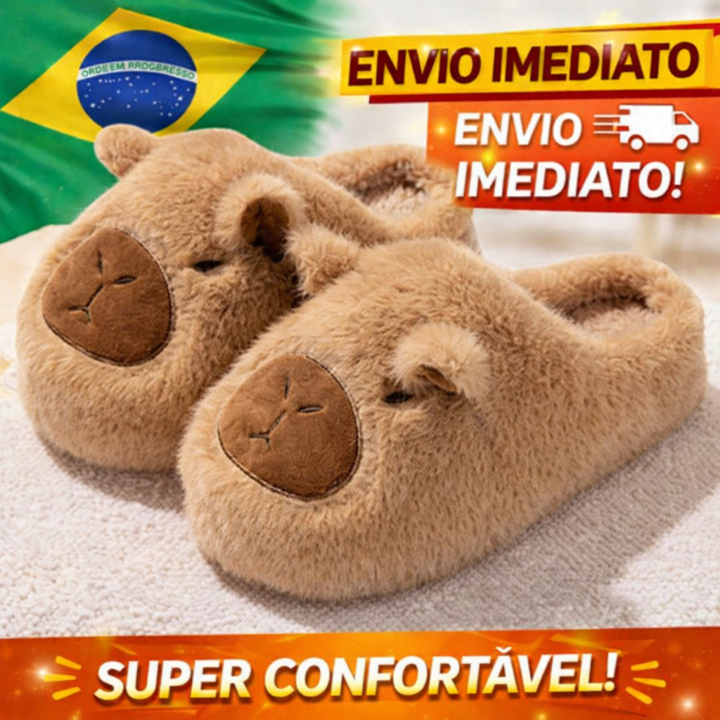 Pantufa Chinelo Feminino Masculino Capivara Sapato De Inverno Antiderrapante Flexível Quente