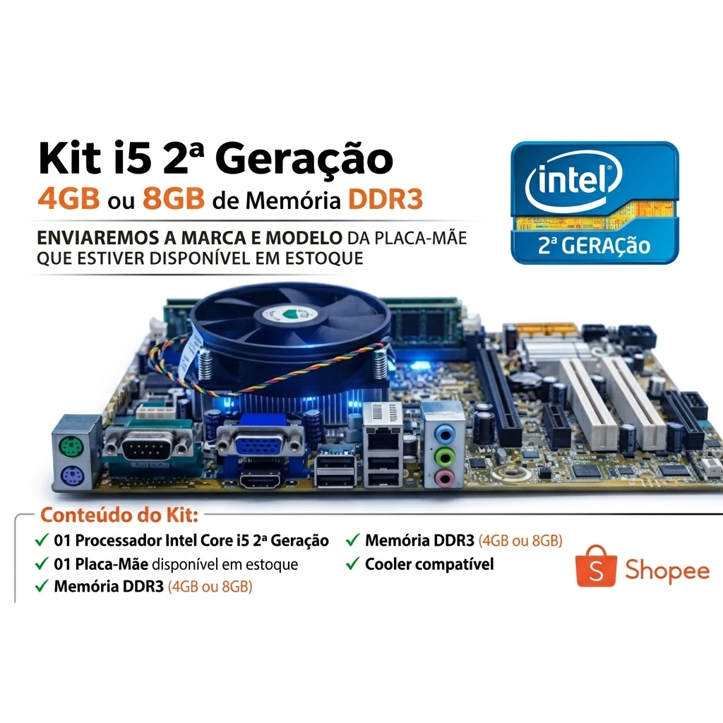 KIT PLACA MÃE 1155 i5 SEGUNDA  GERAÇÃO + 4GB/8GB  HDMI ( DIVERSAS MARCAS) ENVIAMOS O MODELO DISPONÍVEL EM NOSSO ESTOQUE