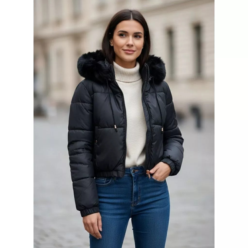 Jaqueta Puffer Feminina Cropped Curta Impermeável Bobojaco Pelúciada Casaco Frio Inverno Quentinha Dupla-Face