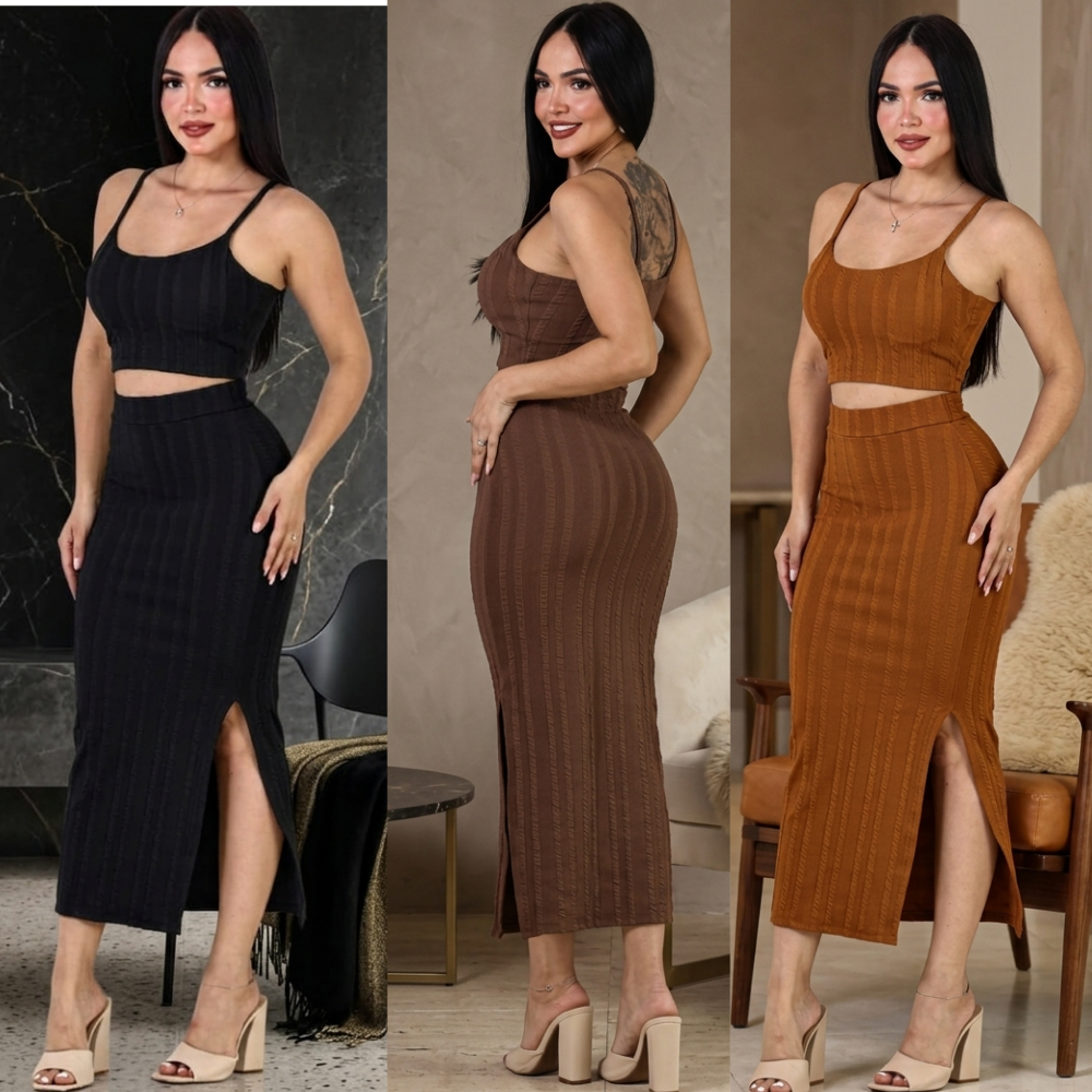 CONJUNTO SAIA LONGO CROPET EN MALHA RIVANA PREMIUN em Oferta na Shopee