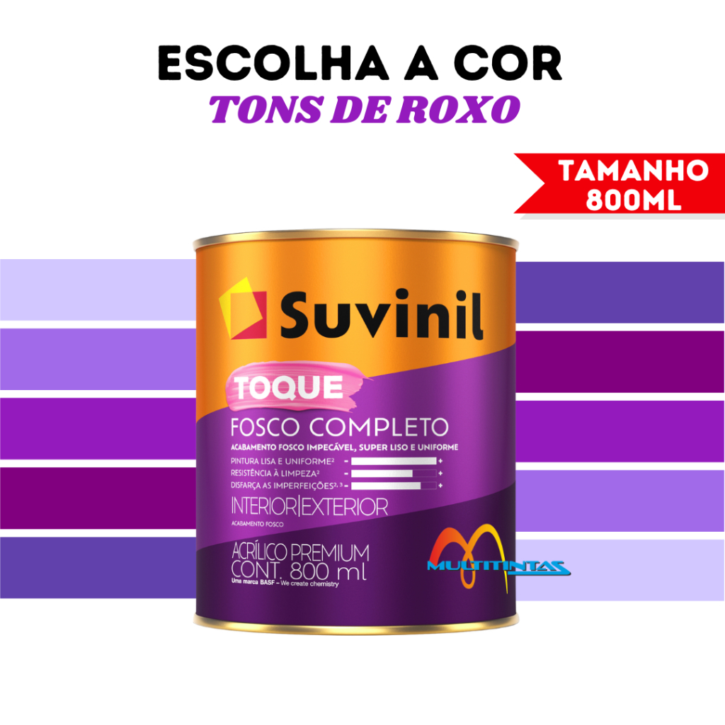 Tinta Acrílica Fosco 800ml Tons De Roxo Toque Fosco Completo Parede Suvinil