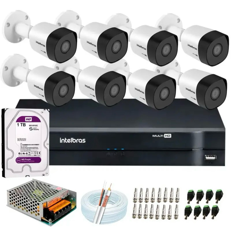 Kit 8 Câmeras VHD 3220 B G6 + DVR + HD 1TB para Armazenamento + Fonte, Cabos e Acessórios + app de monitoramento grátis