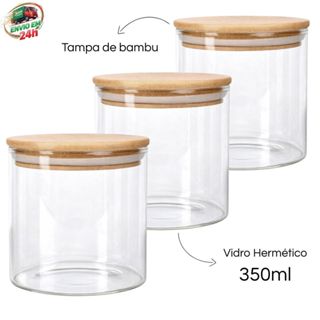 Kit Potes de Vidro 350ml com Tampa Bambu Hermética - Porta Mantimentos Pequeno para Especiarias e Grãos em Oferta na Shopee