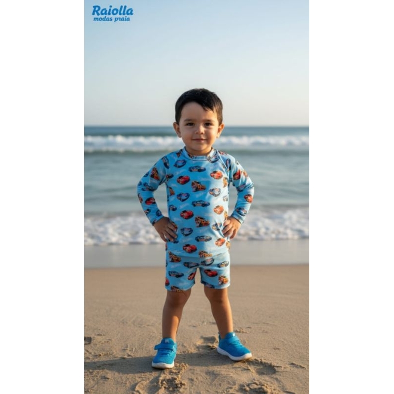 raiolla nada intima fabricação própria conjunto infantil proteção UV masculino coleção 2026 verão praia picina cachoeira