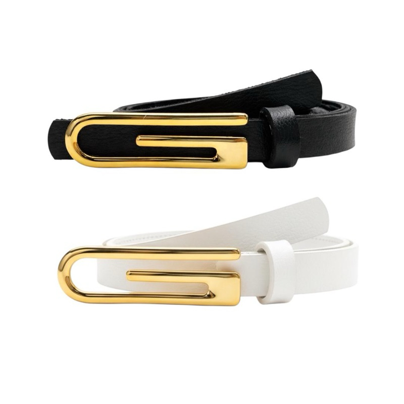 Kit 2 Cintos Femininos Fivela Dourada G Elegante Fino 1,5cm De Largura Sofisticado Alfaiataria - Ray — imagem 2 de 2