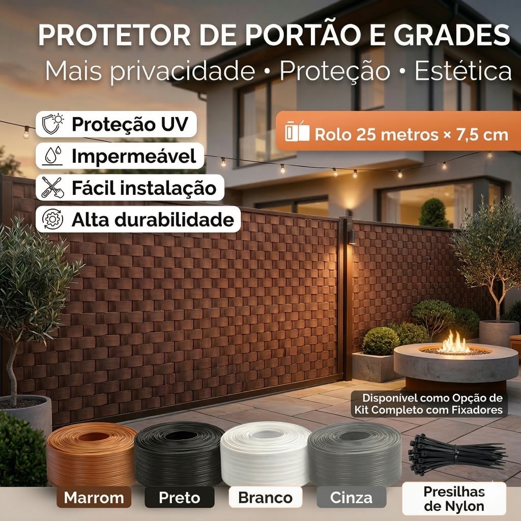 Protetor Portão Fechamento Grade Varanda (várias cores e kit completo pra instalação) em Oferta na Shopee