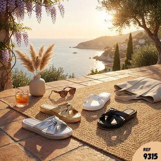 Sandália Flatform Slide Nó Ref 9315 | Calçado Feminino Verão Confortável Metalizado Luxo  Promoção
