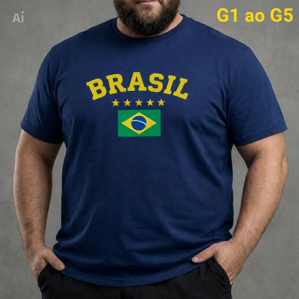 Camiseta do Brasil Plus Size G1 ao G5 Premium 100% Algodão Estampa Brasil …
