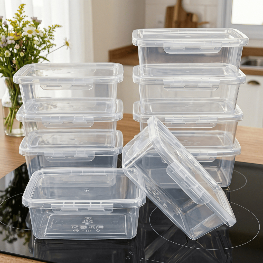 Kit Conjunto 10 Marmitas 800ml com travas Herméticas Transparente Reutilizáveis Livre de BPA