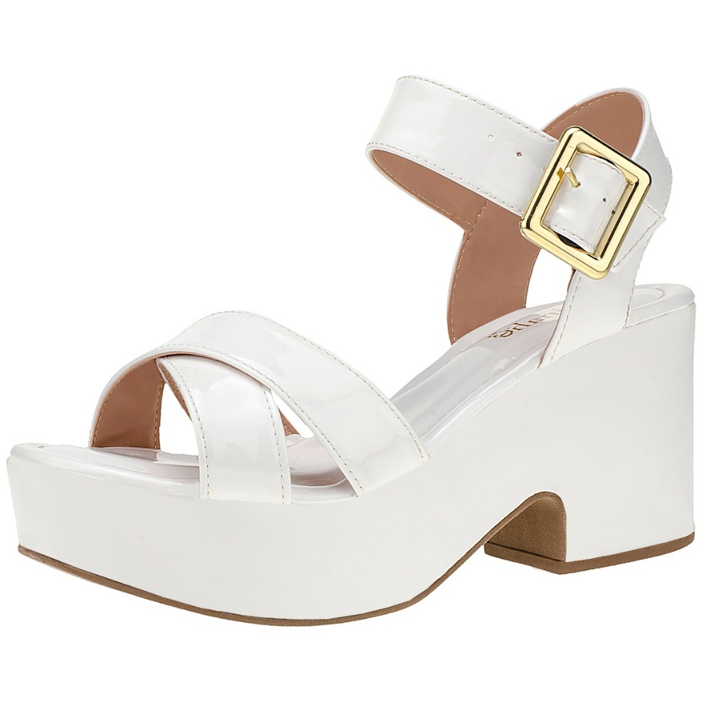 Sandália Plataforma Shekinah Sapato Salto Alto Branco Verniz em Oferta na Shopee