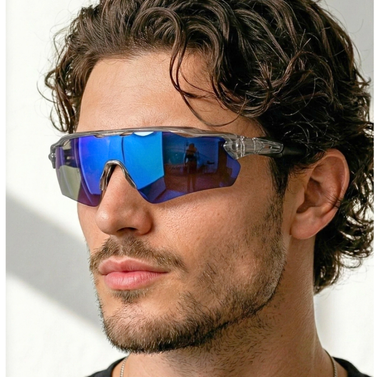 Oculos de Sol Polarizado Esportivo Cinza Azul Espelhado Premium Baixa Ciclismo Pace Corrida uv400