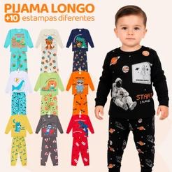 Kit Bebe 4 ou 12 Peças Pijama Infantil Menino Manga Comprida ou 6 Peças Pijama Infantil Menino Inverno