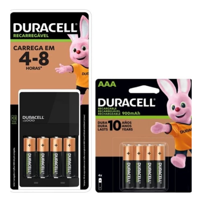 Carregador Duracell com 4 Pilhas Rec AA + 4 pilhas AAA Rec