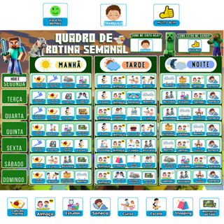 Quadro de Rotina Semanal Infantil Educativo Para Organização da Semana Tema Minecraft em Oferta na Shopee