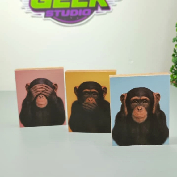 Mini Placas Decorativas os três Macacos Sábios Mizaru (cego) Kikazaru (surdo) e Iwazaru (mudo)