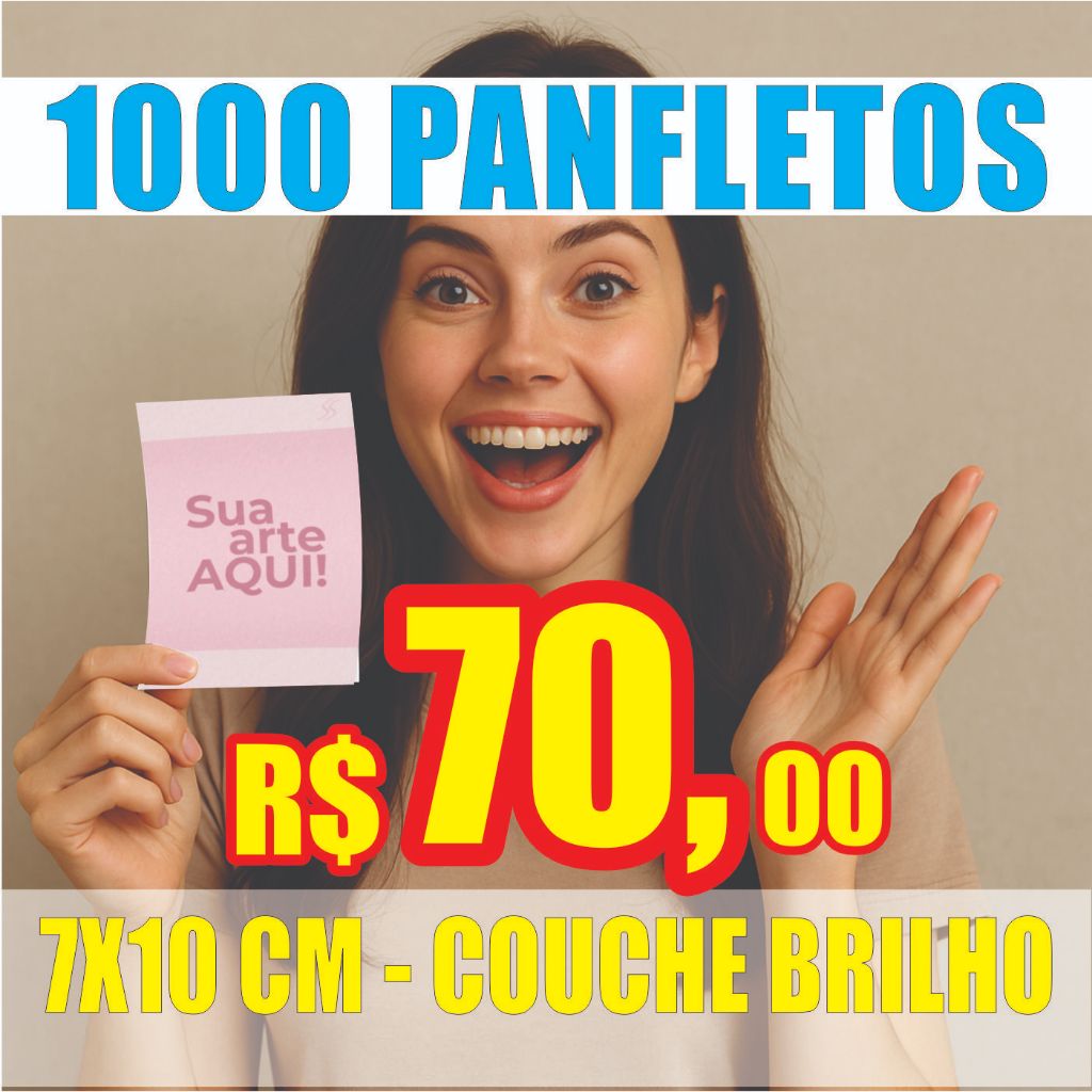 1000 MINI PANFLETOS, FLYER, COUCHE BRILHO em Oferta na Shopee