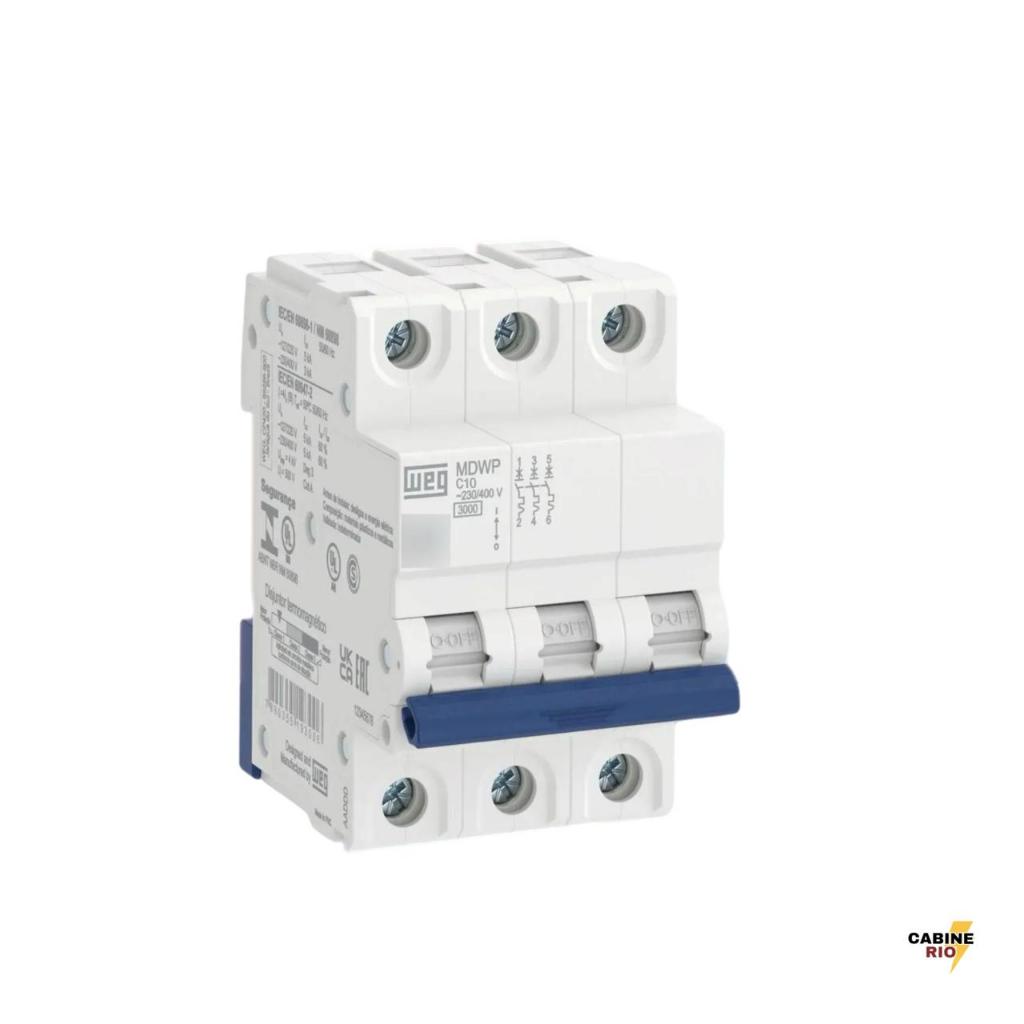 Mini Disjuntor MDWP WEG Tripolar Curva C – 10A/16A/20A/25A/32A/40A/50A/63A
