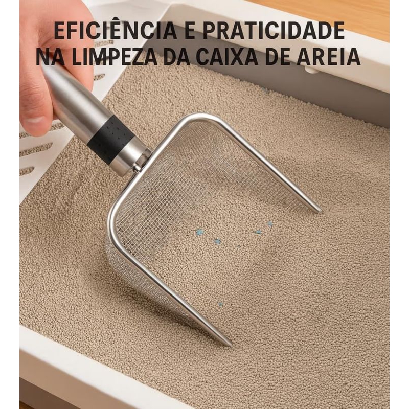 Pá Coletora de Areia Higiênica para Gatos - Aço Inox