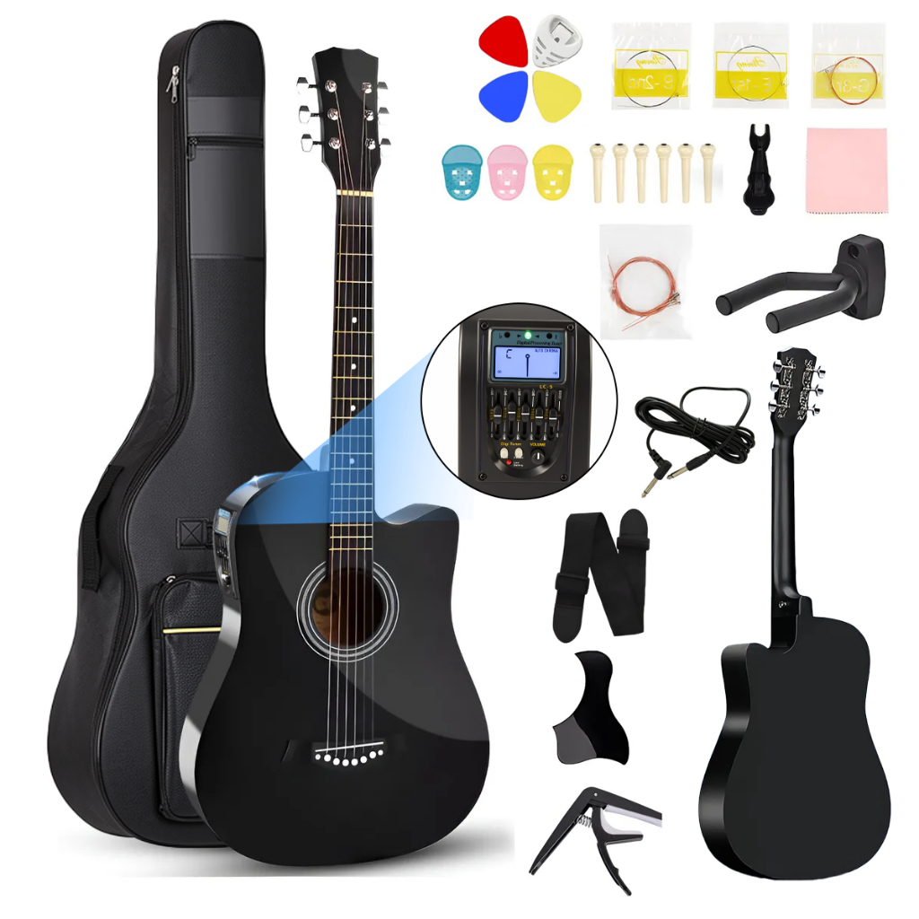 Eletroacustico Acessorios Violão Eletroacústico Capa Correia Kit Ful de Acústico 38 Polegadas - Ideal para Prática Inici